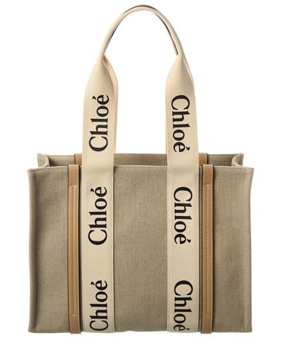Chloé Woody Logo Printed Medium Tote Bag In White