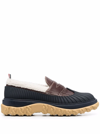 Thom Browne Shearling-trim Loafer Duck Shoes In Brown