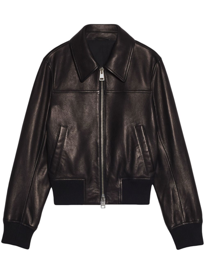 Ami Alexandre Mattiussi Zipped Leather Jacket In Black