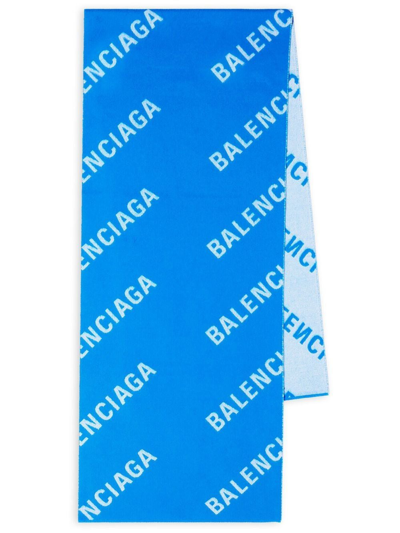 Balenciaga Macro Logo Wool Scarf In Blue