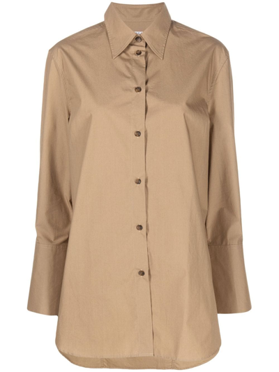 Filippa K Joelle Organic-cotton Long-sleeve Shirt In Dark Khaki 9330