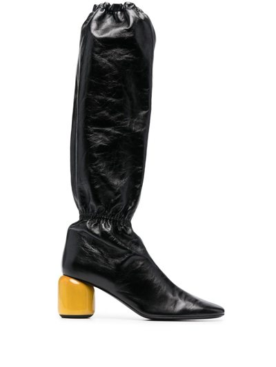 Jil Sander Gathered Knee-high Leather Boots In Black