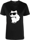 Karl Lagerfeld Ikon Choupette Rhinestone-embellished T-shirt In Black