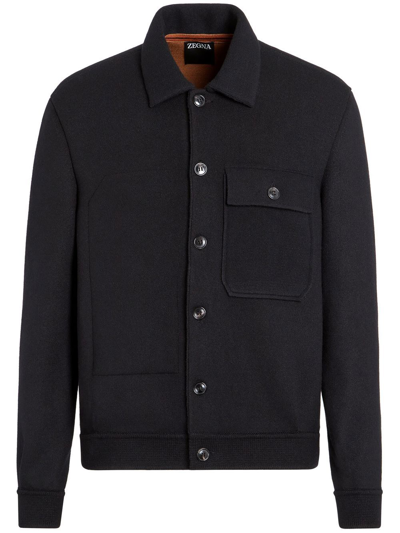 Zegna Button-up Cashmere Shirt Jacket In Black