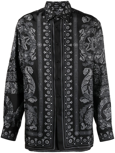 Versace Barocco Silhouette Silk Shirt, Male, Print, 56
