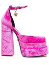 Versace Medusa Aevitas Velvet Platform Pumps In Pink