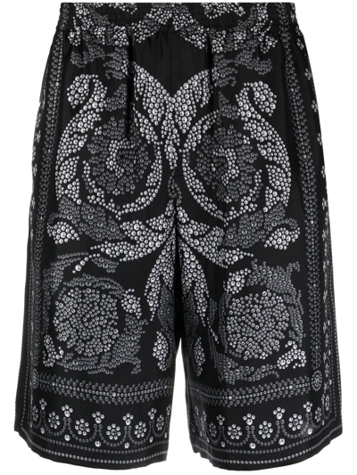Versace Trompe L'oeil Print Track Shorts In Black