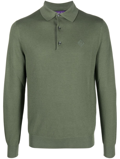 Ralph Lauren Purple Label Button-front Long-sleeved Polo Jumper In Green