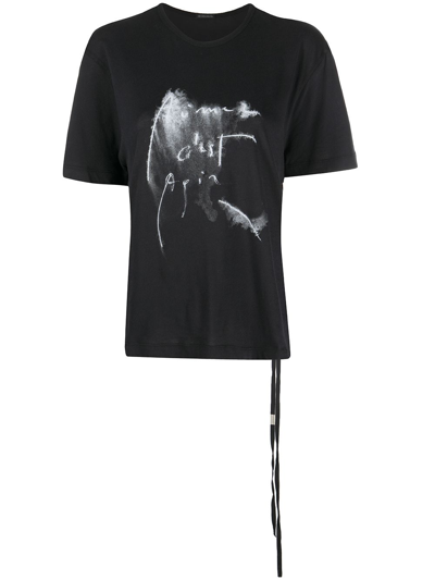 Ann Demeulemeester Side-tie Graphic-print T-shirt In Black