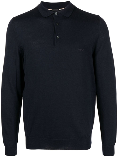 Hugo Boss Virgin Wool Polo Shirt In Blue