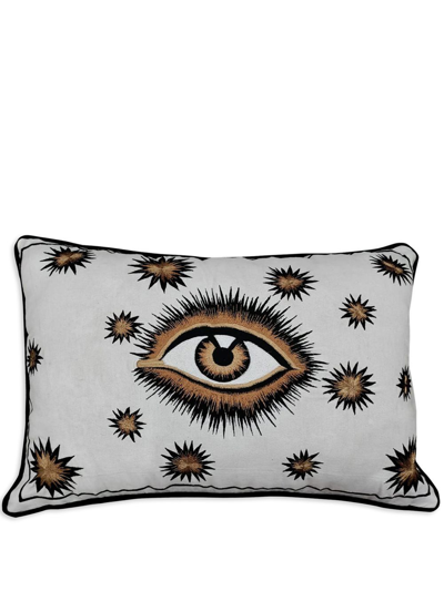 Les-ottomans Eye-motif Embroidered Cushion In Grey