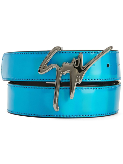 Giuseppe Zanotti Signature-buckle Leather Belt In Blue