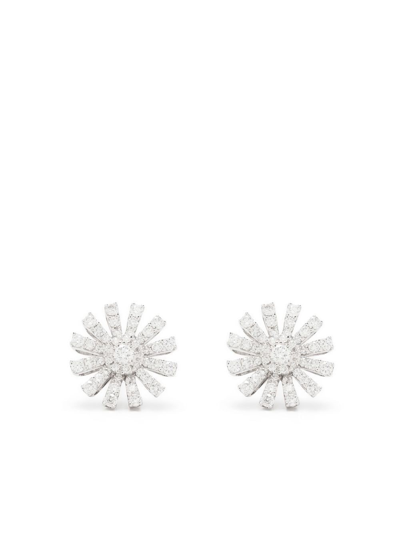 Damiani 18kt White Gold Margherita Diamond Stud Earrings In Silver