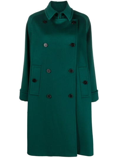 Alberto Biani Double-breasted Virgin Wool Coat In Green