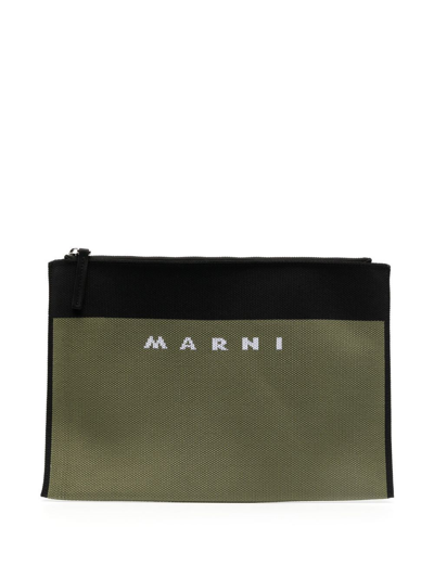 MARNI LOGO-JACQUARD CLUTCH BAG