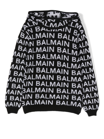 Balmain Kids' Logo-intarsia Jumper In Black
