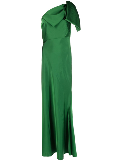 Sachin & Babi Aubrey One-shoulder Satin Charmeuse Gown In Green