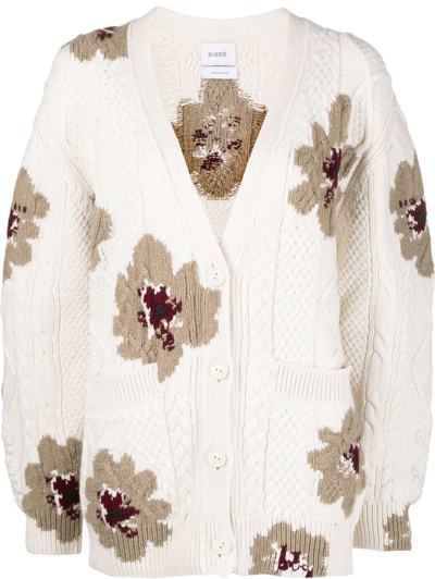 Barrie Floral Intarsia V-neck Cardigan In Neutrals
