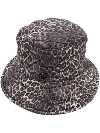 Maison Michel Leopard Print Quilted Bucket Hat In Brown