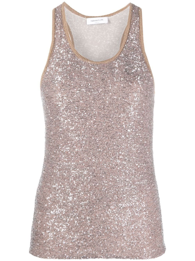 Fabiana Filippi Sequin-embellished Knitted Tank Top In Powder