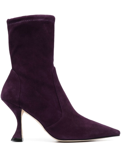 Stuart Weitzman Xcurve 85 Sock Boots In Purple