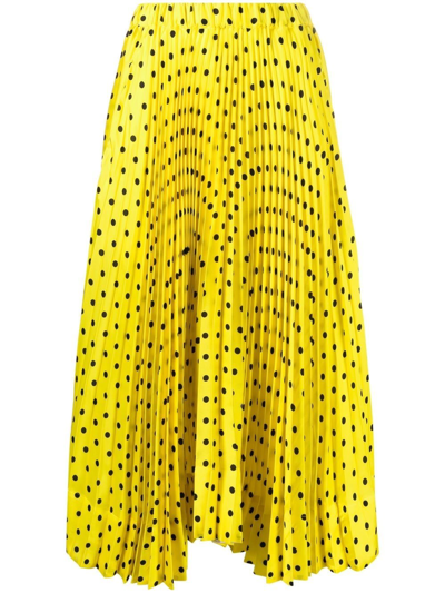 Plan C Polka-dot Print Pleated Midi Skirt In Yellow