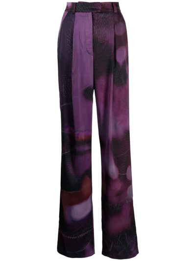 Agnona Abstract-print High-waist Trousers In Purple