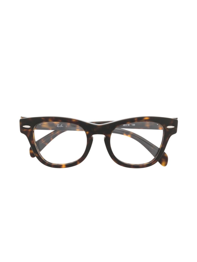 Ray-ban Junior Kids' Tortoiseshell-effect Round-frame Glasses In Brown