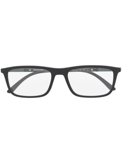 Emporio Armani Matte-effect Rectangle-frame Glasses In Black