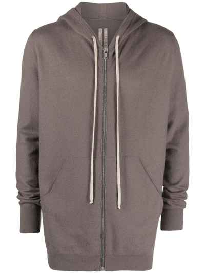 Rick Owens Drawstring Zip-up Hoodie In Grey