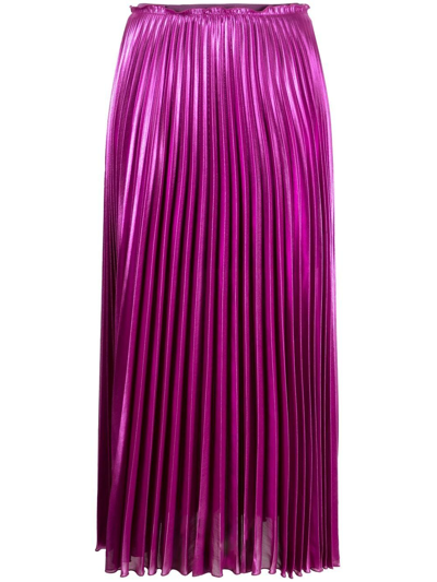 Patrizia Pepe Metallic-finish Pleated Skirt In Purple