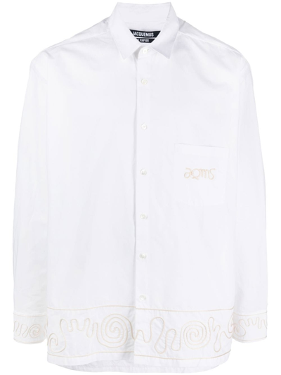 Jacquemus Embroidered Design Long-sleeve Shirt In White