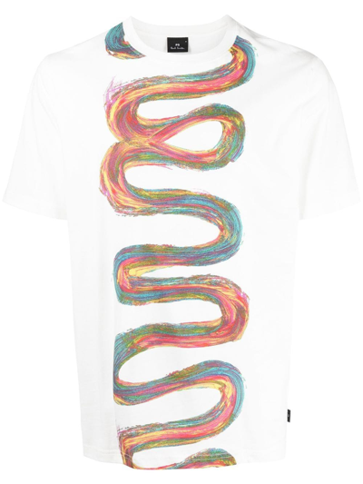 Ps By Paul Smith Swirl-print Detail T-shirt In White