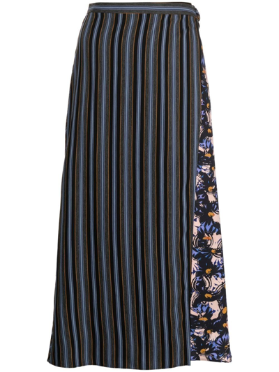 Ps By Paul Smith Panelled Stripe-print Skirt In Blue