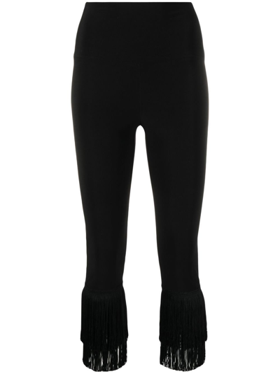 Norma Kamali Cropped Fringed Stretch-jersey Leggings In Black