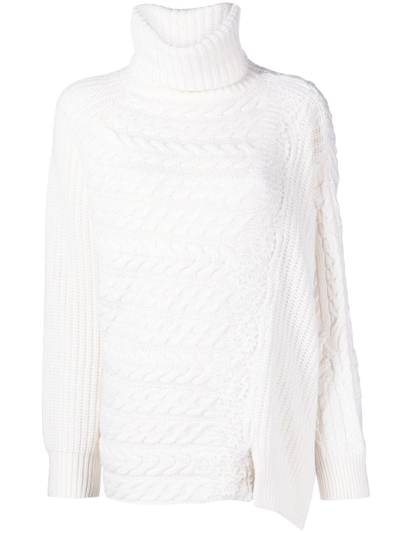 Ermanno Firenze Cable-knit Lace-trim Jumper In White