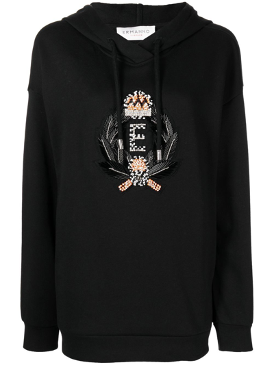 Ermanno Firenze Logo-embroidered Drawstring Hoodie In Black