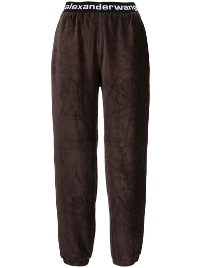 Alexander Wang Logo-waistband Tapered Trousers In Brown