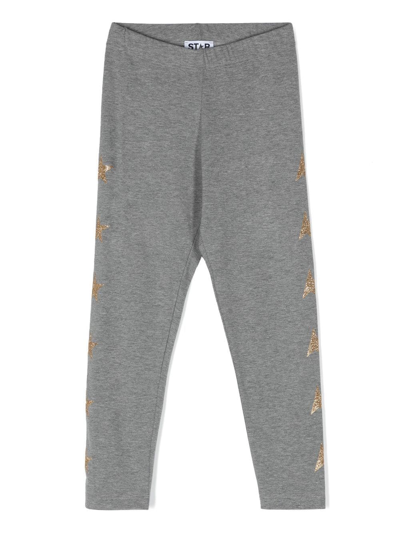 Golden Goose Kids' Glitter Star-patch Leggings In Grey