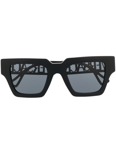 Versace Logo-arm Square-frame Sunglasses In Black