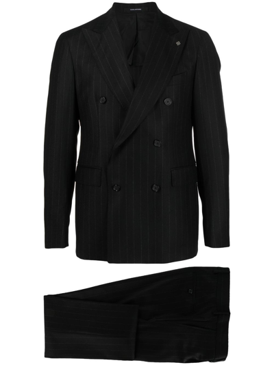 Tagliatore Pinstripe Double-breasted Suit In Black