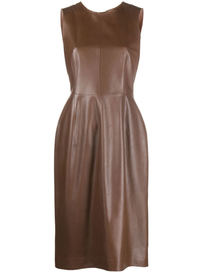 Desa 1972 Leather Midi Dress In Brown