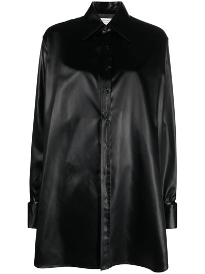 Maison Margiela Faux-leather Long-sleeved Shirt In Black