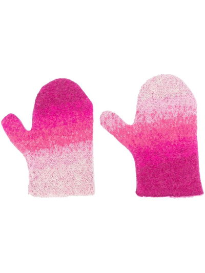 Erl Ombre Logo-embroidered Mohair-blend Mittens In Pink