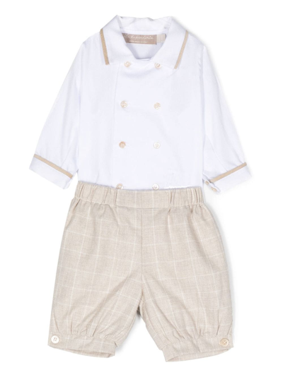 La Stupenderia Babies' Windowpane-print Trousers Set In Neutrals