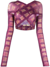 Knwls Print Mesh Cropped Top In Purple