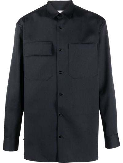 Jil Sander Long-sleeve Wool Shirt In Navy