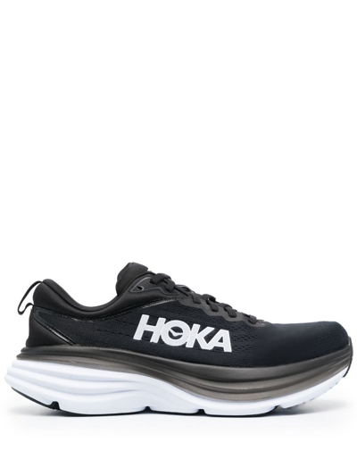 Hoka One One Bondi 8 Logo印花系带运动鞋 In Black