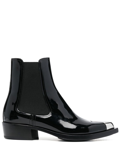 Alexander Mcqueen Patent Ankle Boots In Black