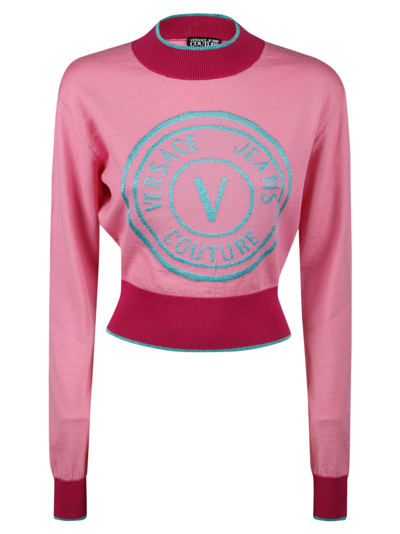 Versace Jeans Couture Round Logo Pullover In Pink